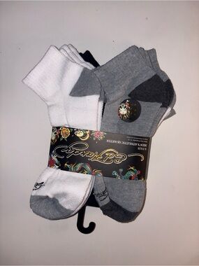 Ed Hardy Men's White and Gray Athletic Quarter Socks - 8 Pack